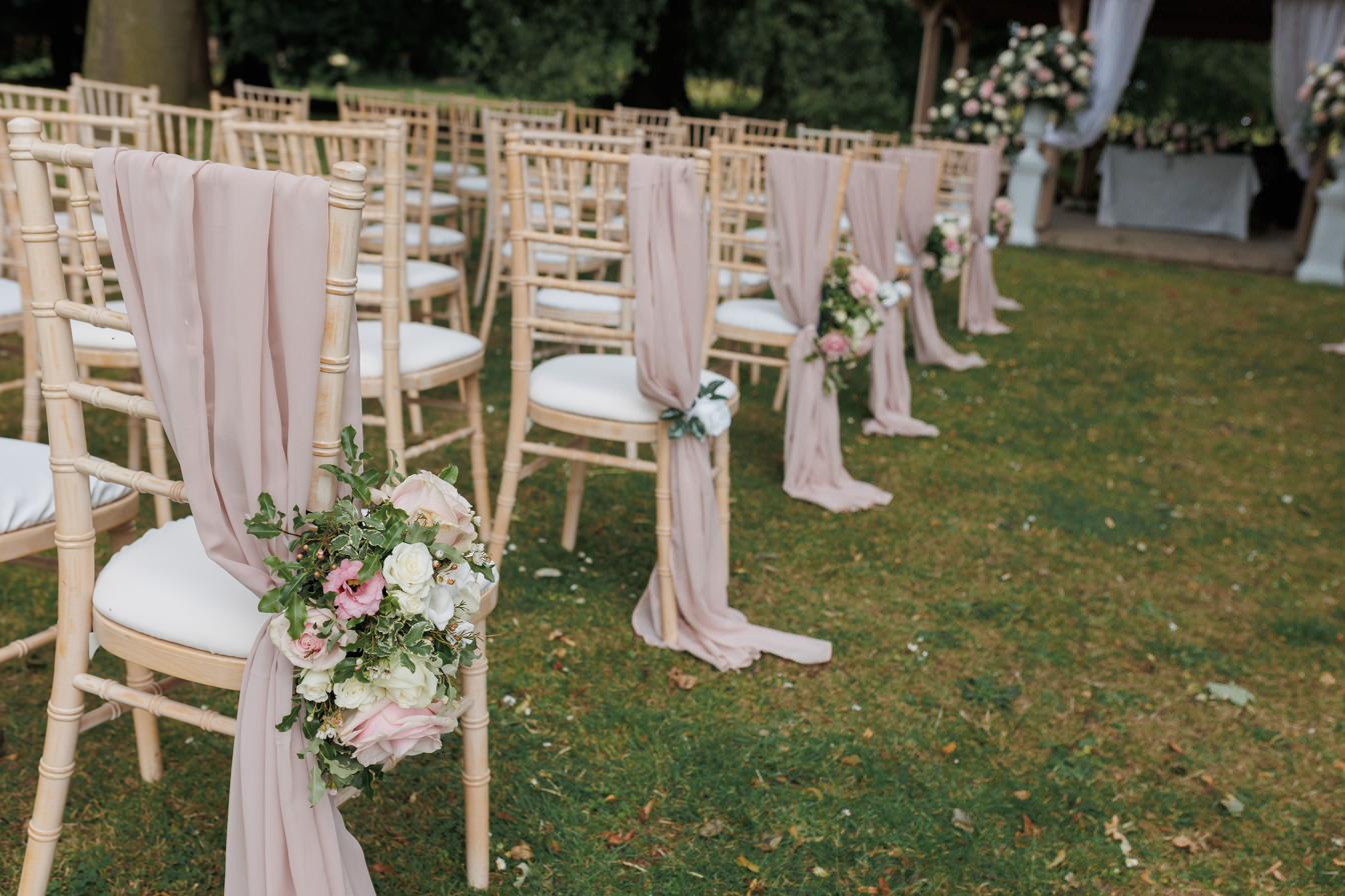 Dressed aisle chairs for an outdoor ceremony, Rutland wedding